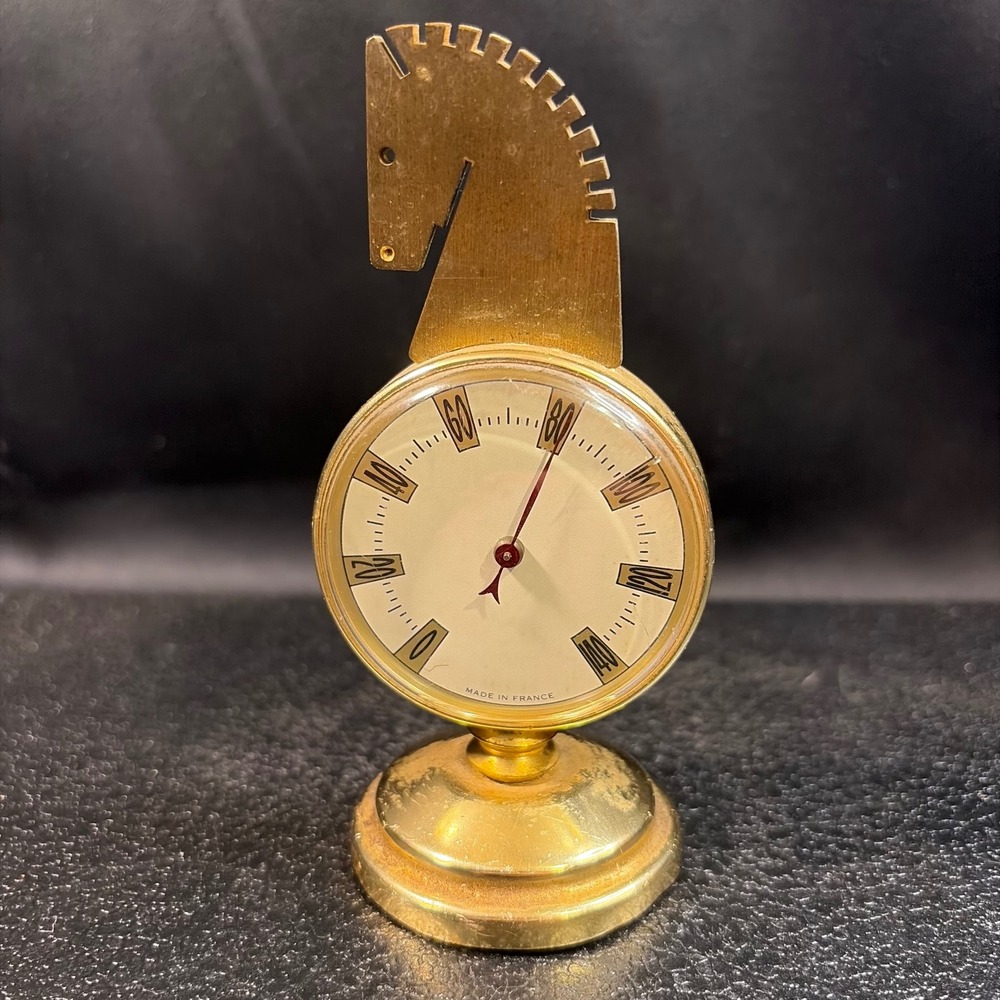 Vintage French Brass Horse Head Desk Thermometer Art Deco Mid Century France